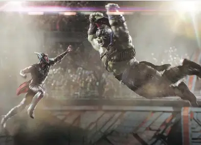  ??  ?? Thor (Chris Hemsworth) and Hulk (Mark Ruffalo) in director Taika Waititi’s superhero flick Thor: Ragnarok. PHOTOS: MARVEL STUDIOS