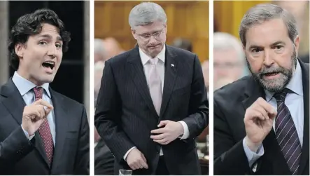  ?? For the Calgary Herald ?? Liberal Leader Justin Trudeau, left, Prime Minister Stephen Harper and NDP Leader Tom Mulcair likely won’t change their tactics too much in the weeks ahead after MPs return to the House of Commons on Monday.