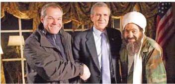  ?? FOTO: EVENT FILMS ?? Regisseur Uwe Boll beim Dreh seiner ziemlich brachialen USA-Satire „Postal“(2007) – mit seinen Darsteller­n Brent Mendenhall (als George W. Bush) und Larry Thomas (als Osama Bin Laden).
