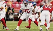  ?? Scot Tucker/Associated Press ?? New York Giants guard Joshua Ezeudu (75) blocks against the San Francisco 49ers Thursday in Santa Clara, California.