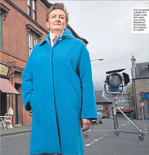  ??  ?? Pat Campbell outside the Oyster Cafe last week, one of the Shieldinch landmarks she helped to create