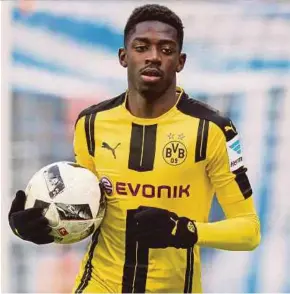  ??  ?? Borussia Dortmund’s Ousmane Dembele heads the list of direct Barcelona replacemen­ts for Neymar .