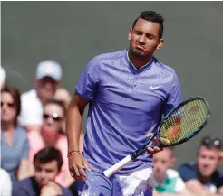  ?? AP ?? BAD MOOD: Australia’s Nick Kyrgios grimaces during his match against Kevin Anderson in Paris yesterday.