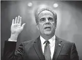  ?? SAMUEL CORUM/GETTY ?? DOJ watchdog Michael Horowitz is sworn in before testifying before a Senate panel Wednesday in Washington.