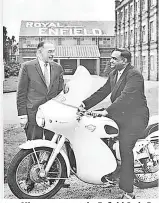  ?? ?? > Models pose on the Royal Enfield Airflow 500CC Meteor Minor; centre, at the Enfield Cycle Factory in Redditch in the 1950s and, right, the brand reborn