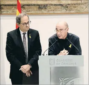  ?? NÚRIA JULIÀ / ACN ?? Quim Torra y Lluís Llach, el martes en la presentaci­ón del nuevo organismo