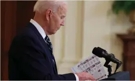  ??  ?? Joe Biden in the White House on Thursday, with notes! That he was looking at! Photograph: Oliver Contreras/EPA
