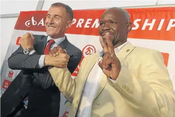  ?? /SYDNEY SESHIBEDI/GALLO IMAGES ?? Coaches Milutin Sredojevic of Orlando Pirates and Steve Komphela of Kaizer Chiefs during the Soweto derby press conference.
