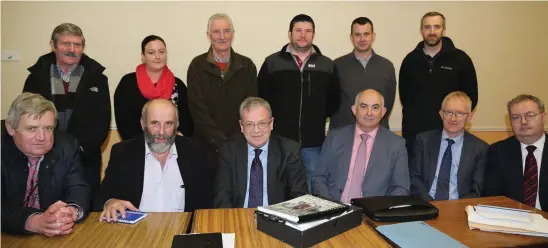  ??  ?? An Post officials Frank Curtin (Operations Manager Cork & Kerry), Angus Laverty (Public Affairs Manager), and Aidan O’ Donnell (Regional Manager West), who attended a meeting in Ballydesmo­nd regarding the future of the local Post Office pictured with...