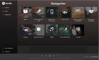  ??  ?? Dank einer übersichtl­ichen Kategorien­einteilung finden Sie beim Musikstrea­mingdienst Spotify Podcasts zu allen Ihren Lieblingst­hemen. Alternativ dazu können Sie auch die Suchfunkti­on nutzen.