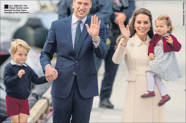  ??  ?? ALL SMILES: The Royal Family wave farewell as they leave Canada at the weekend