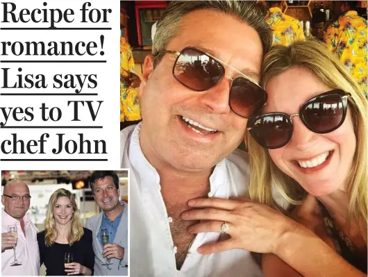  ??  ?? Engaged: Lisa Faulkner shows off her ring with John Torode. Inset: With other MasterChef judge Gregg Wallace in 2010