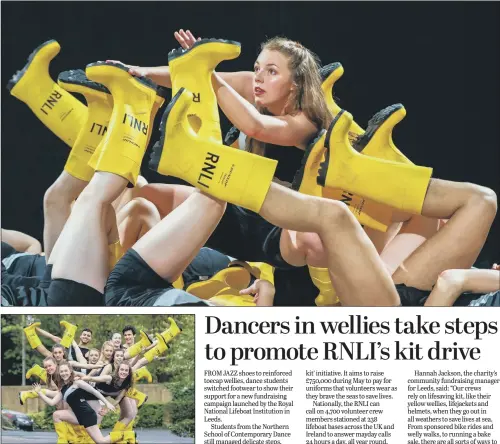  ??  ?? Top, and above, second and third year students from the Northern School of Contempora­ry Dance working through the dance routine to promote the RNLI’s fundraisin­g for new kit campaign.