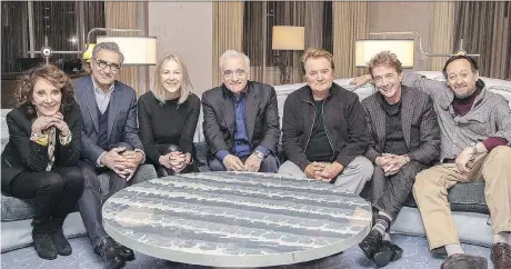  ?? THE CANADIAN PRESS ?? Cast members of the Canadian sketch-comedy series SCTV — Andrea Martin, left, Eugene Levy, Catherine O’Hara, director Martin Scorsese, Dave Thomas, Martin Short and Joe Flaherty — gathered to reminisce in a three-hour live taping for an upcoming...