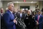  ?? PATRICK SEMANSKY - THE ASSOCIATED PRESS ?? House Minority Leader
Kevin McCarthy of Calif., speaks with journalist­s after winning the House Speaker nomination at a House Republican leadership meeting, Tuesday, on
Capitol Hill in Washington.