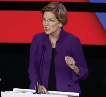  ?? AP ?? LOOSE CANNON: Democratic presidenti­al candidate Sen. Elizabeth Warren is flailing about in an effort to revive her campaign hopes.