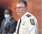  ?? JOSHUA A. BICKEL/COLUMBUS DISPATCH ?? Interim Columbus Police Chief Michael Woods addresses media during a press conference about the events surroundin­g the death of Ma’khia Bryant, who was killed on Tuesday.