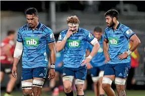  ?? GETTY ?? Blues players troop off the pitch in Christchur­ch on July 14 after being thrashed 54-17 by the Crusaders in their final game of the season.