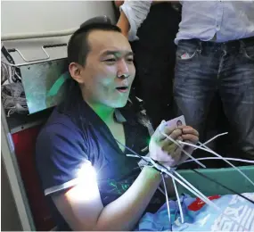  ?? Photo: Sam Tsang ?? Global Times reporter Fu Guohao was tied up by protesters at Hong Kong airport.