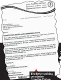  ??  ?? The letter seeking permission from the Ceylon Electricit­y Board to supply oil to the turbine