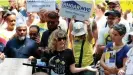  ?? News/NY Daily News/Getty Images ?? A press conference and rally outside city hall against current short-term rental regulation­s, in July. Photograph: New York Daily