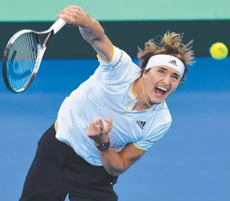  ?? Picture: AAP ?? POWER PLAY: Germany’s Alex Zverev serves yesterday in his straight-sets win against Nick Kyrgios.