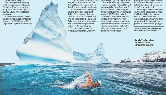  ?? KELVIN TRAUTMAN ?? Lewis Pugh swims in Antarctica’s 30-degree waters.