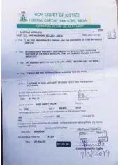  ??  ?? Affidavit obtained from High Court of Justice, FCT, Abuja