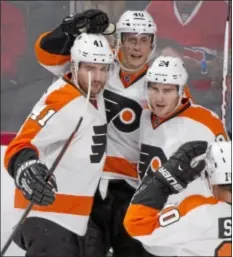  ?? AP Photo ?? Vincent Lecavalier, middle, and the Flyers hosted the Panthers last night. For more coverage, visit trentonian.com.