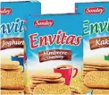  ??  ?? Cereal offenders: Lidl’s Sondey Envitas breakfast biscuits