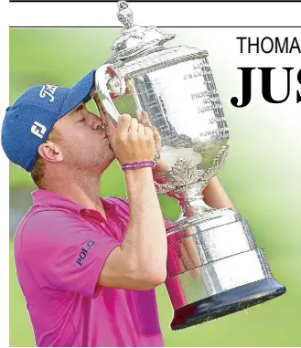  ??  ?? Justin Thomas kisses the Wanamaker Trophy after winning the PGA Championsh­ip at Quail Hollow Club in Charlotte, North Carolina.
