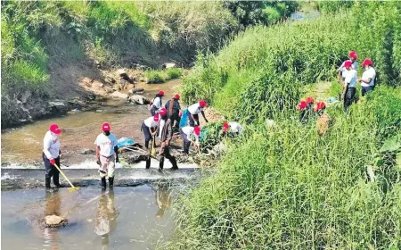  ?? ?? Willowton staff clearing the Baynesprui­t River of debris.