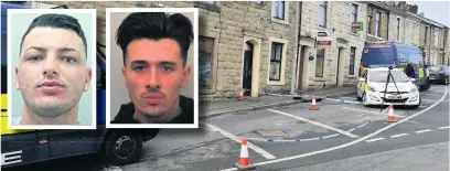  ??  ?? James Lonsdale (inset left) and Lewis Hannan (inset right) were sent to prison for their involvemen­t in a drive-by shooting on Stanhill Street, Oswaldtwis­tle