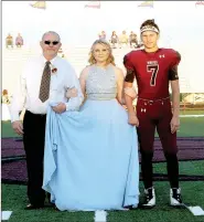  ??  ?? Lincoln sophomore maid Tessa Stout, daughter of Christophe­r and Lisa Stout, escorted by her father; and junior Christian Sellers, son of Adam and Jessica Sellers.