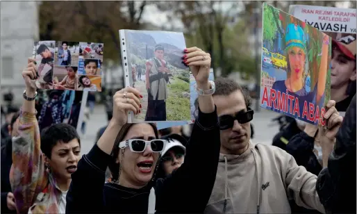  ?? ?? Members of the Iranian community living in Turkey attend a protest in support of Iranian women, after the death of Mahsa Amini, in Istanbul, Turkey, on Saturday. — reuters