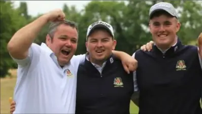  ?? Picture: Thos Caffrey / Golffile ?? Josh Mackin (right) with his Dundalk teammates (l tor ) Aaron Grant, Caolan Rafferty and Eoin Murphy after victory