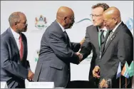  ?? PICTURE: NQOBILE MBONAMBI ?? KZN Premier Willies Mchunu, the deputy director-general of Unesco Getachew Engida, UN Water Assessment Programme director Stefan Uhlenbrook and President Jacob Zuma at the World Water Day summit and expo at the Durban ICC yesterday.