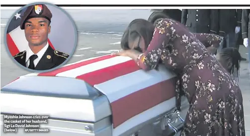  ?? AP/GETTY IMAGES ?? Myeshia Johnson cries over the casket of her husband, Sgt La David Johnson (below)