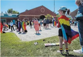  ?? JULIE JOCSAK TORSTAR FILE PHOTO ?? Protesters gathered at West Lincoln township hall in June following comments from Mayor David Bylsma they described as homophobic and racist. Township council voted to reprimand the mayor and order him to undergo sensitivit­y training.