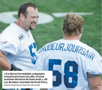  ?? PHOTO D’ARCHIVES, MARTIN CHEVALIER ?? « Il a été un formidable coéquipier, m’ayant pris sous son aile, et nous sommes devenus de bons amis », dit Luc Brodeur-Jourdain de Scott Flory.