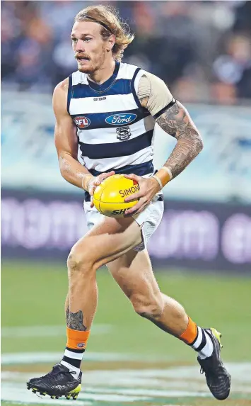  ?? Picture: MICHAEL KLEIN ?? TOP FORM: Geelong's Tom Stewart is a crucial link on the backline for the Cats.