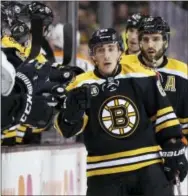  ?? MICHAEL DWYER — THE ASSOCIATED PRESS ?? Boston Bruins forward Brad Marchand celebrates his firstperio­d goal during the first period against the Flyers on Saturday.