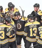  ?? GREG M. COOPER/USA TODAY SPORTS ?? The Bruins celebrate after defeating the Maple Leafs in Game 7 of their NHL first-round playoff series.