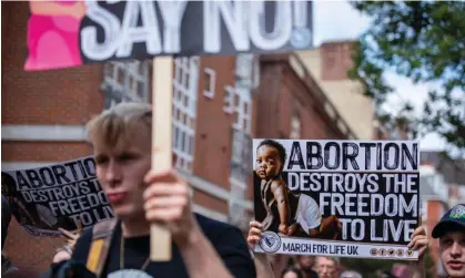  ?? Images/LightRocke­t/Getty Images ?? Protests such as this one in London in September 2023 are illegal within 150 metres of an abortion clinic. Photograph: Loredana Sangiulian­o/Sopa