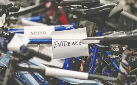  ?? PETER J. THOMPSON ?? Stolen and seized bicycles are stored at the Toronto Police Service’s Property and Video Management Unit. Ex-microsoft megastar J (James) Allard has become a crusader against bike thefts, which had become the norm and deterred people from experienci­ng the benefits of riding.