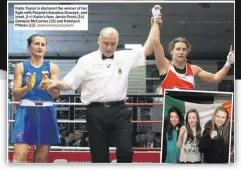  ??  ?? Main: Katelynn Phelan preparing for tonight’s world title bout in Germany. Above: A clipping from the Irish Independen­t in February 2013, on the night Olympic champion Katie Taylor won another national title and Phelan was pictured (inset) celebratin­g her victory with her friends