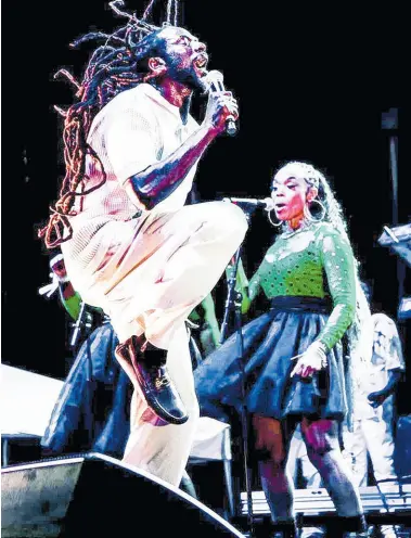  ?? JUNYA ‘THIRDEYE’ S STEADY ?? Clad in all-white, with his locs flashing freely, Buju Banton delivered an energetic set, while calling on Caribbean brethren to consider the children.
