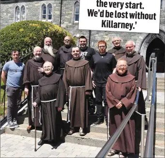  ?? Photo by Michelle Cooper Galvin. ?? Fr Chris Connelly, Bro Sean Murphy (second row ) Darragh Quinn, Fr Padraig Breheny, Fr David Collins, Drew Keeley, Fr Lars Frendel (back from left) Fr PJ Brady, Fr Hilary, Philip McMahon and Fr Alfred Loughran.