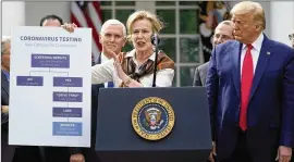  ?? EVAN VUCCI / ASSOCIATED PRESS ?? President Donald Trump listens as Dr. Deborah Birx, White House coronaviru­s response coordinato­r, speaks about the virus at the White House on Friday. Trump announced steps to improve treatment and help the economy.