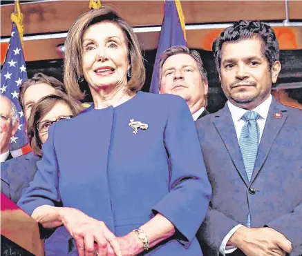  ?? PHOTO: GETTY ?? United front: Speaker of the House Nancy Pelosi and fellow Democrats on Capitol Hill yesterday.